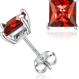 Minimalist Princess Cut Ruby Stud Earrings | White Gold