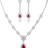 Ruby Halo Necklace and Earrings Set | White Gold