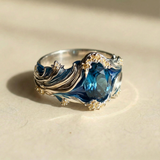 Vintage Ocean Wavy Crystal Ring