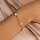 Freshwater Pearl Zircon Paperclip Bracelet