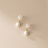 Flower Pearl Stud Earrings