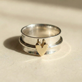 Melly - Golden Heart Silver Ring